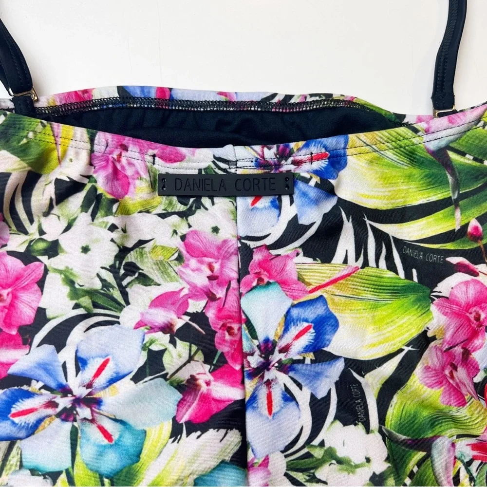•DANIELA CORTE• Floral One‎ Piece Ruched Strapless Cheeky Swimsuit Size XS